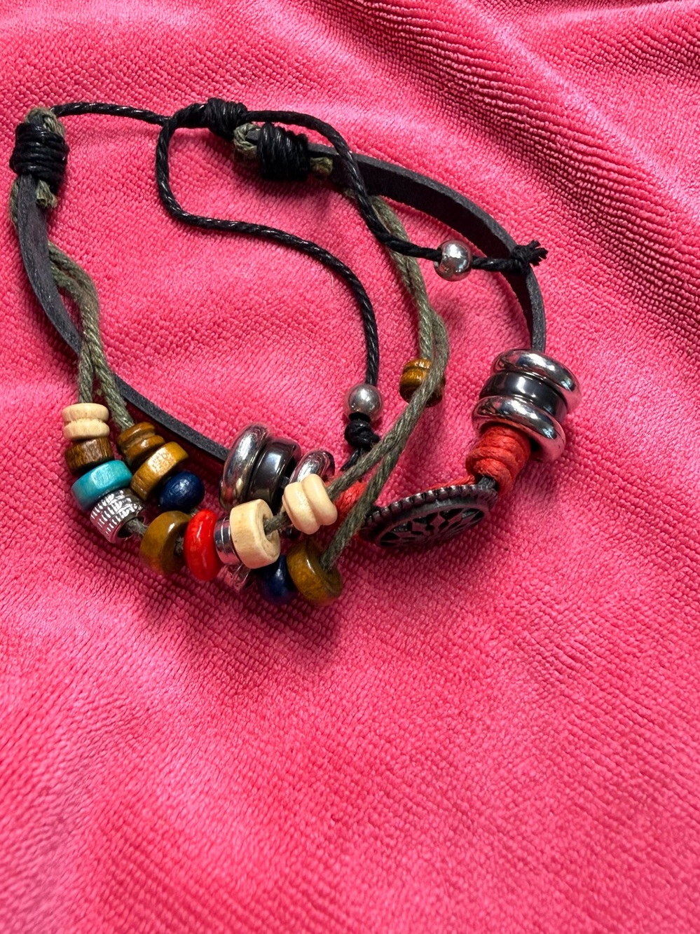 Multicolor Beaded Leather & Cord Bracelet